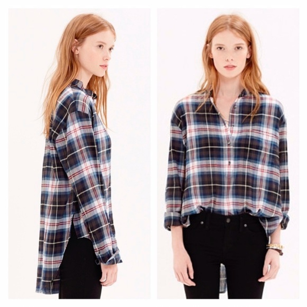 Madewell collarless popover in Wheaton Plaid